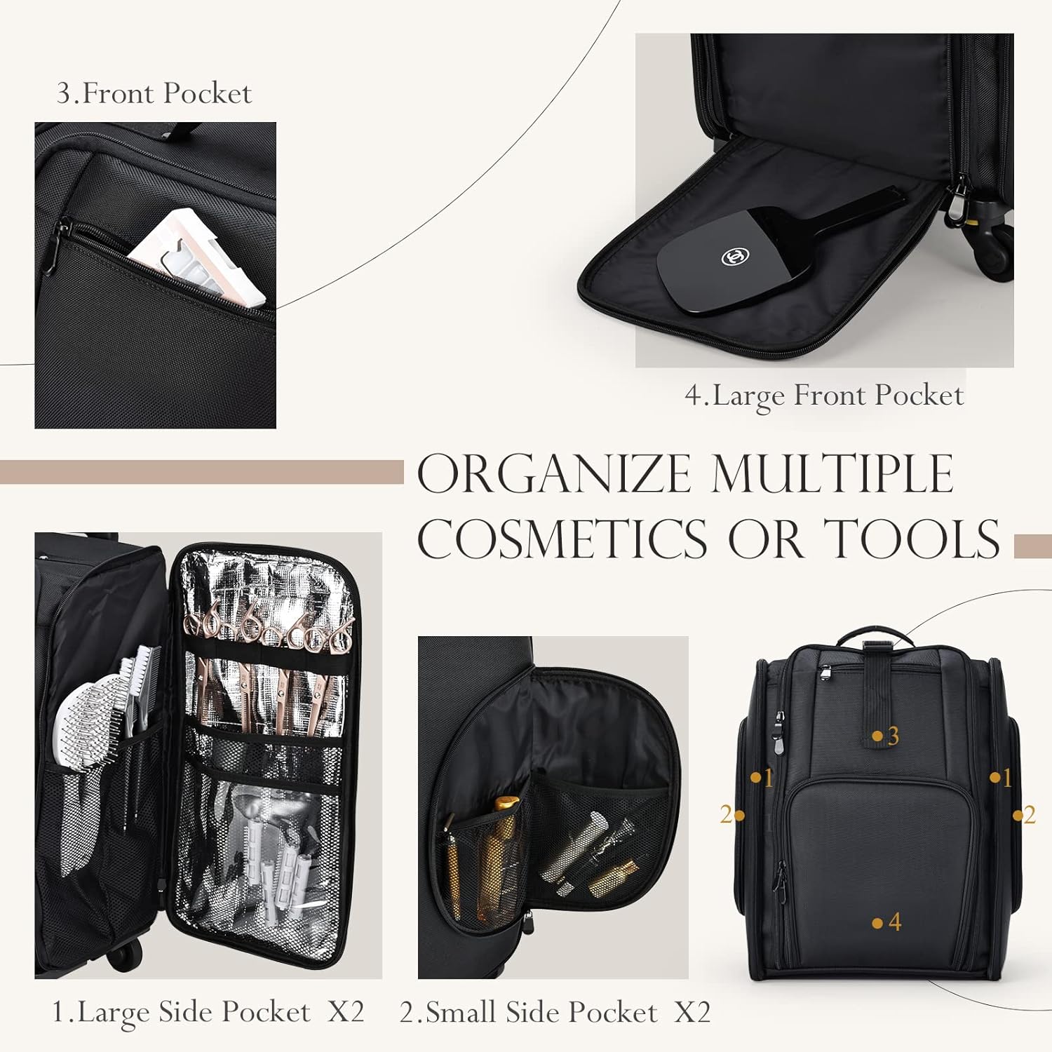 Stagiant Rolling Makeup Case Professional Travel Makeup Organizer Make up Storage Cosmetic Trolley Suitcase Makeup Storage