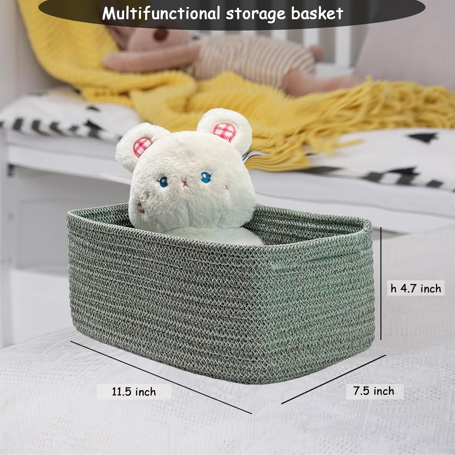 COMFY-HOMI 11.5"x7.5"x4.7" Storage Baskets for Organizing | Cotton Rope Woven Basket | Toy Storage Bin Box | Basket for Shelves, Closet Organizer Bin, Decorative Closet Shelf, 3 Pack, Green