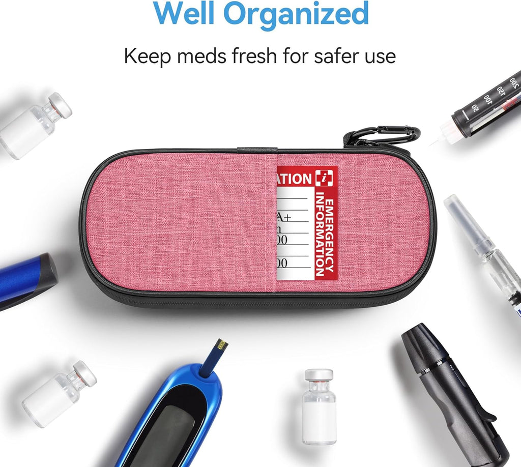 Insulin Cooler Travel Case Diabetic Medication Insulated Cool Organizer with 2 Reusable Ice Packs for Insulin Pen and Other Diabetic Supplies, for the Daily Life and Trip, Pink II Color