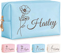 Personalized Makeup Bag with Name & Birth Flower, Custom Leather Cosmetic Bags for Women, Customized Travel Toiletry Bag Gifts for Bridesmaid Wedding