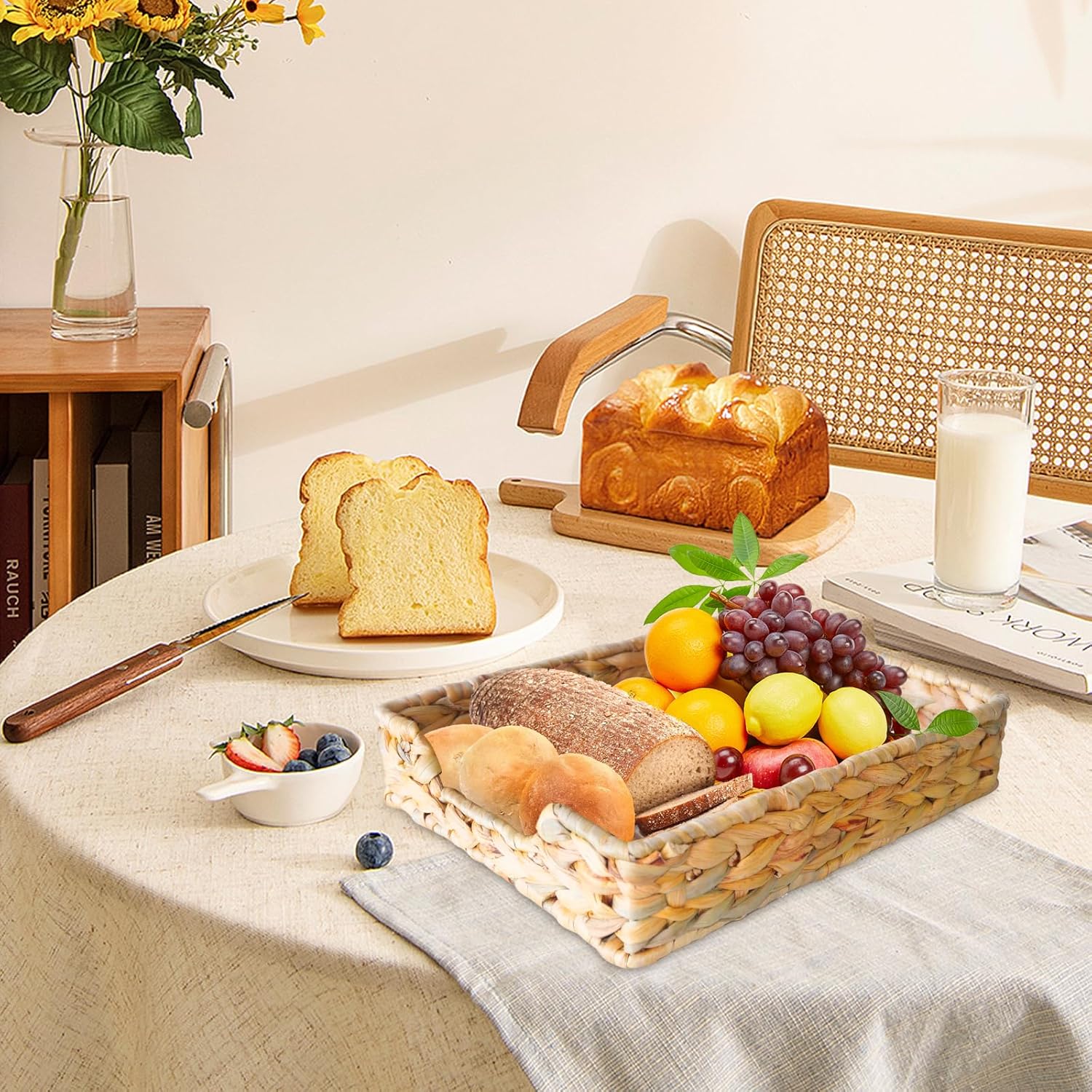 1 Pc A4 File Tray, Natural Water Hyacinth Desk Basket, Wicker Paper Tray File Basket for Desk Organizer, Woven Letter Size Documents Trays for Office,Toilet Tank Organizer