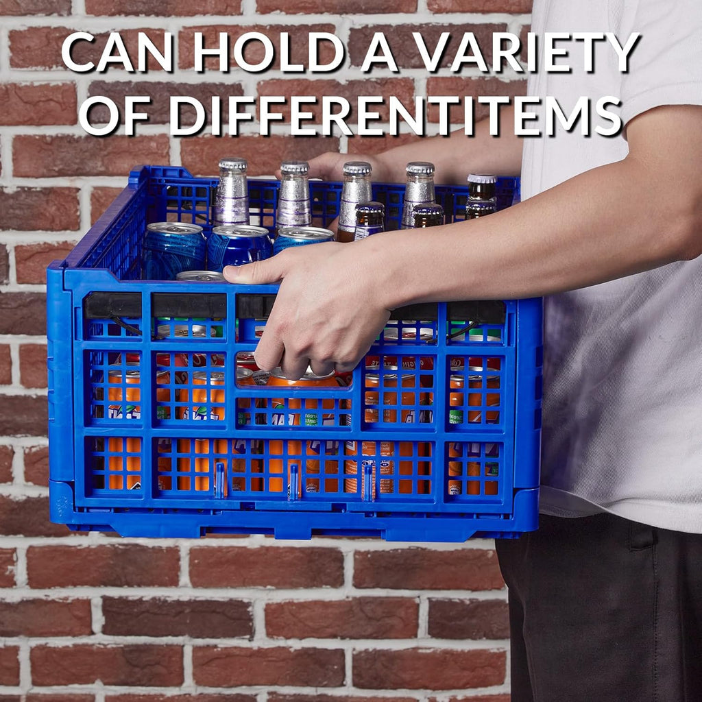 Collapsible Storage Crates, 52 Liter Heavy Duty Foldable Plastic Crates , Storage Baskets and Bins 23.6" L x 15.7" W x 8.6" H Stackable Dairy Milk Crates for Office, Home, Toy Storage