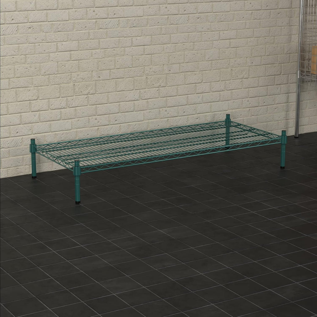 21" x 48" NSF Green Wire Stationary Dunnage Storage Rack with 8" Posts Ideal for Commercial Kitchen Home Garage Warehouse Shelters