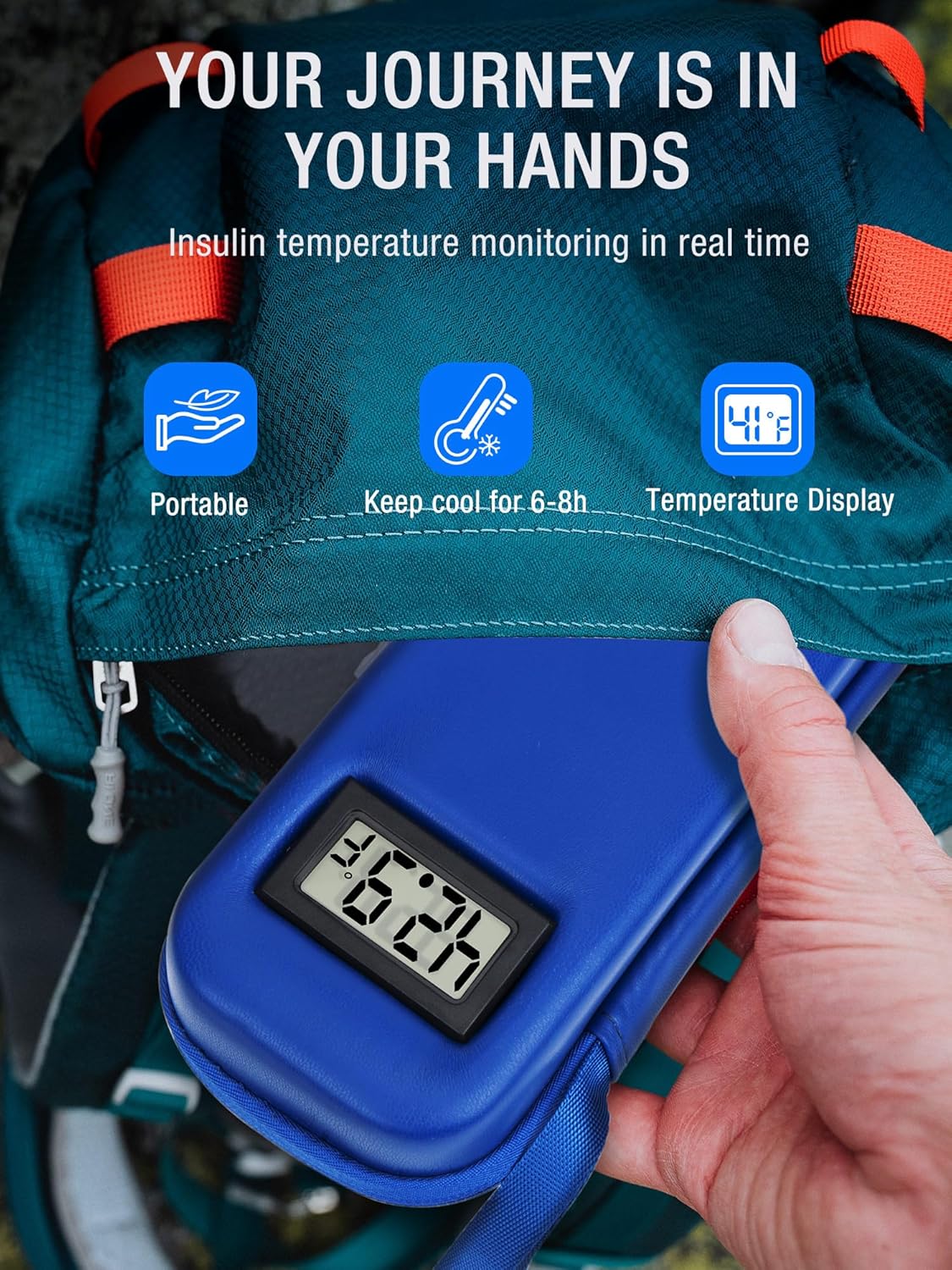 Insulin Cooler Travel Case TSA Approved, Temperature Display Insulin TravelCase, Portable Insulin Pen Cooler Travel Case for Insulin Ice Pack, Travel Diabetic Supplies (Blue)
