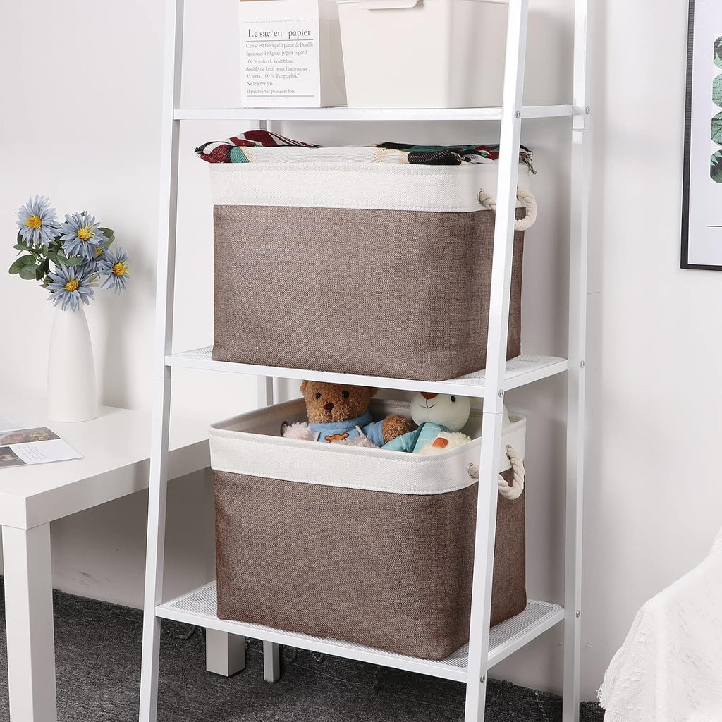 Bidtakay Large Storage Baskets with Handles for Organizing 16" x 11.8" x 11.8" Rustic Shelf Baskets [2-Pack] Foldable Clothes Baskets Fabric Collapsible Bins for Closet (White&Earthy Brown)