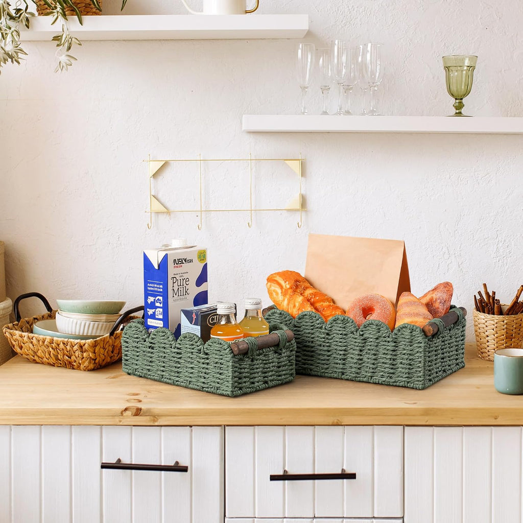 Storage Basket Wicker Baskets for Organizing Toilet Paper Storage Basket for Toilet Tank Top,Green