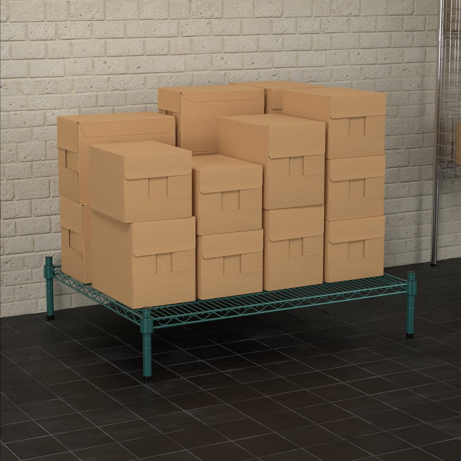 30" x 36" NSF Green Wire Stationary Dunnage Storage Rack with 8" Posts Ideal for Commercial Kitchen Home Garage Warehouse Shelters