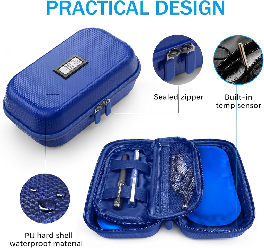 Insulin Cooler Travel Case TSA Approved, Refrigerated Medicine Travel Case with Temperature Display, Wrist Strap & 2 Reusable Ice Packs, Gift For Daily and Trip