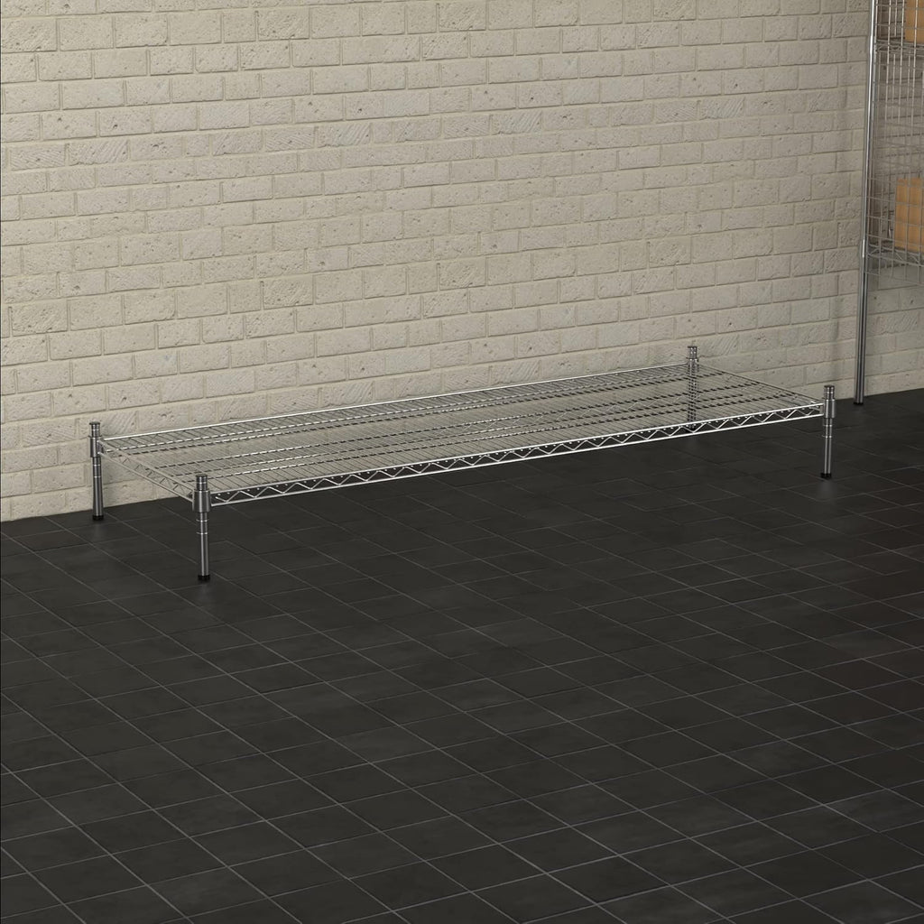 21" x 60" NSF Chrome Wire Stationary Dunnage Storage Rack with 8" Posts, Ideal for Commercial Kitchen, Home, Garage, Warehouse, Shelters