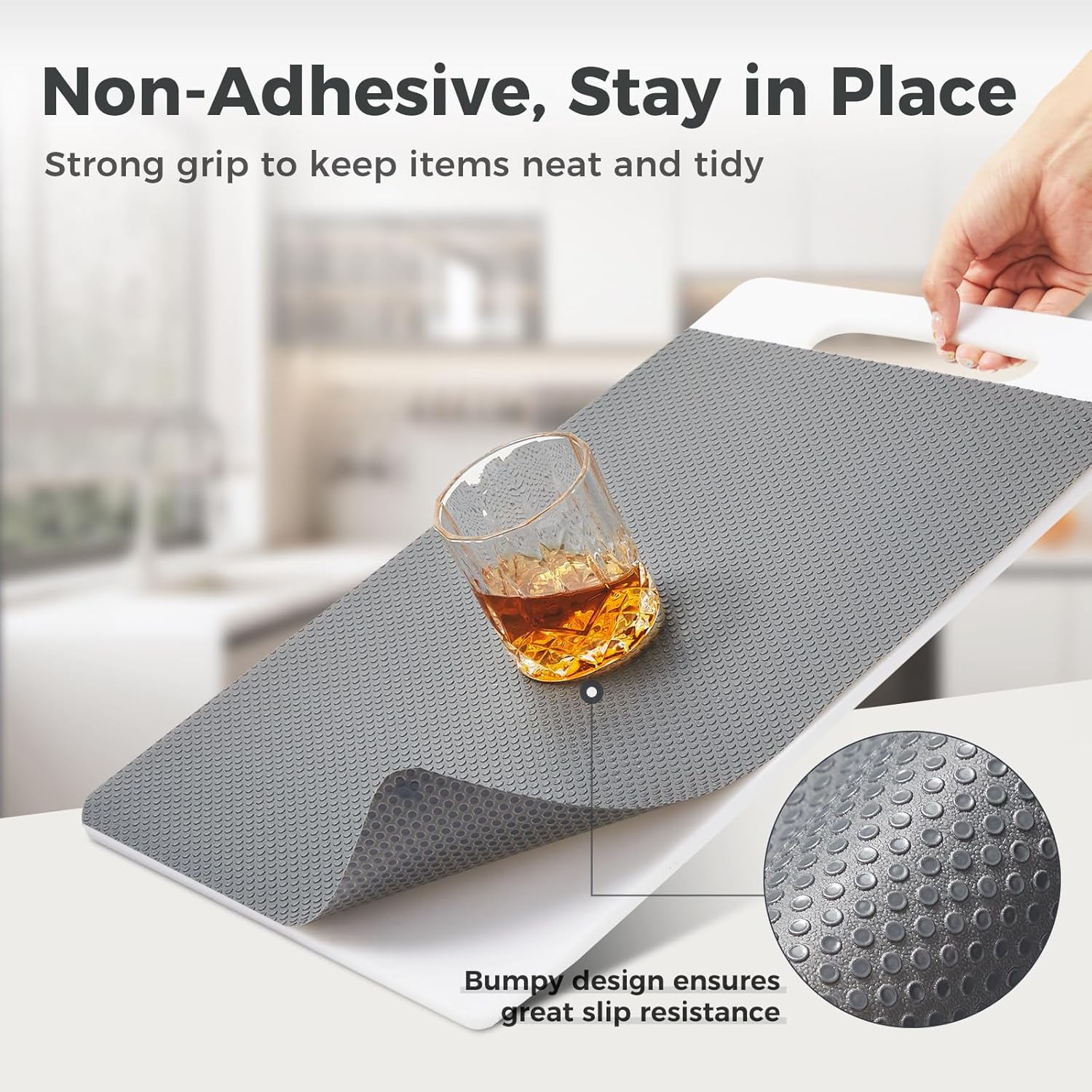 100% EVA Shelf Liner for Kitchen Cabinet, 24" x 240" Drawer Liners Non Adhesive Non Slip Waterproof Plastic Paper, Dresser Pantry Bathroom Refrigerator Protector, Grey