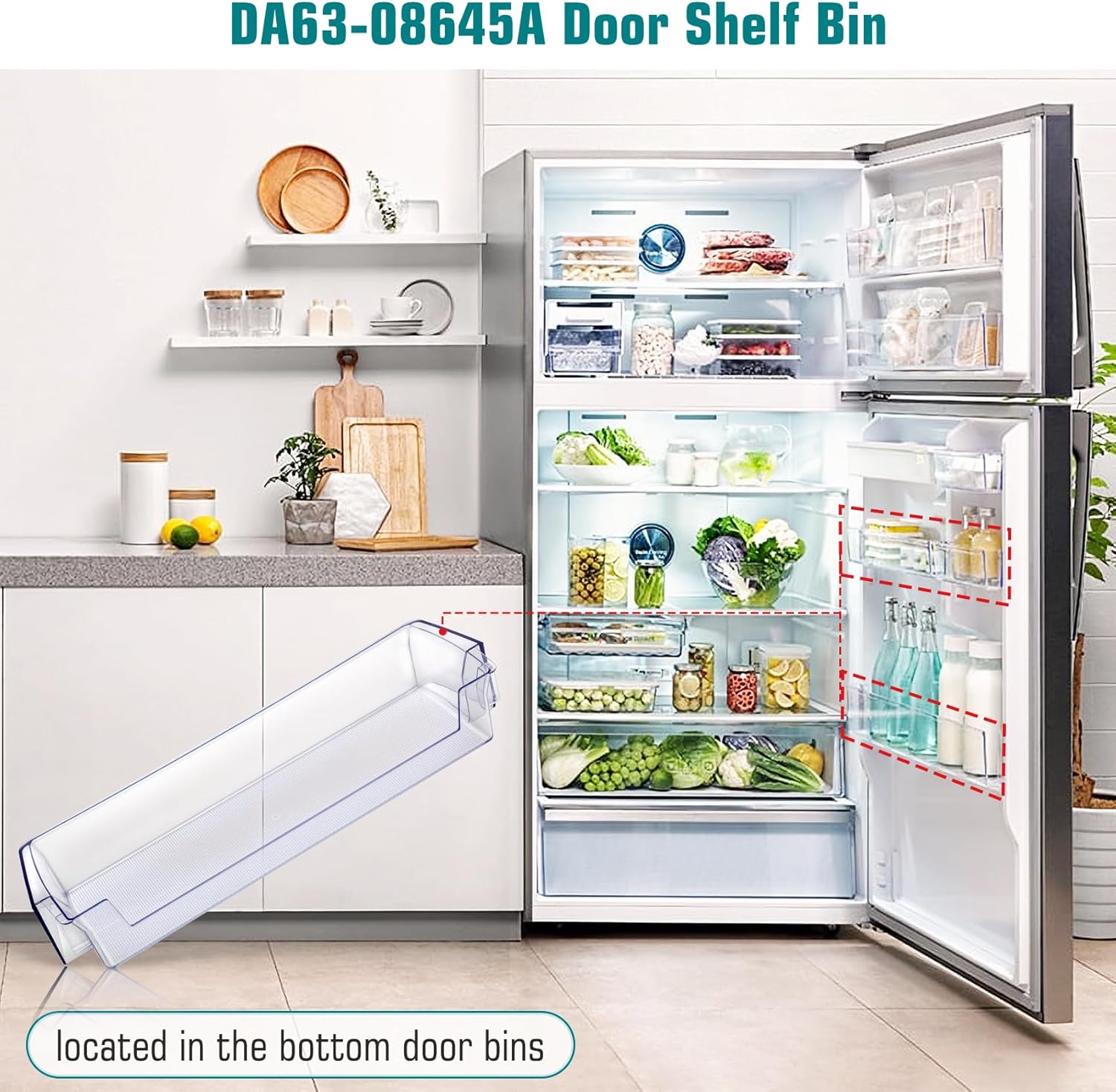 DA63-08645A Refrigerator Door Shelf 2Pack, RT18M6215SR Door Shelf Replacement Compatible with samsung Refrigerator Model: RT18M6215SR RT18M6215SG RT18M6213SR, RT18M6215SG/AA shelf Replace for 4864777