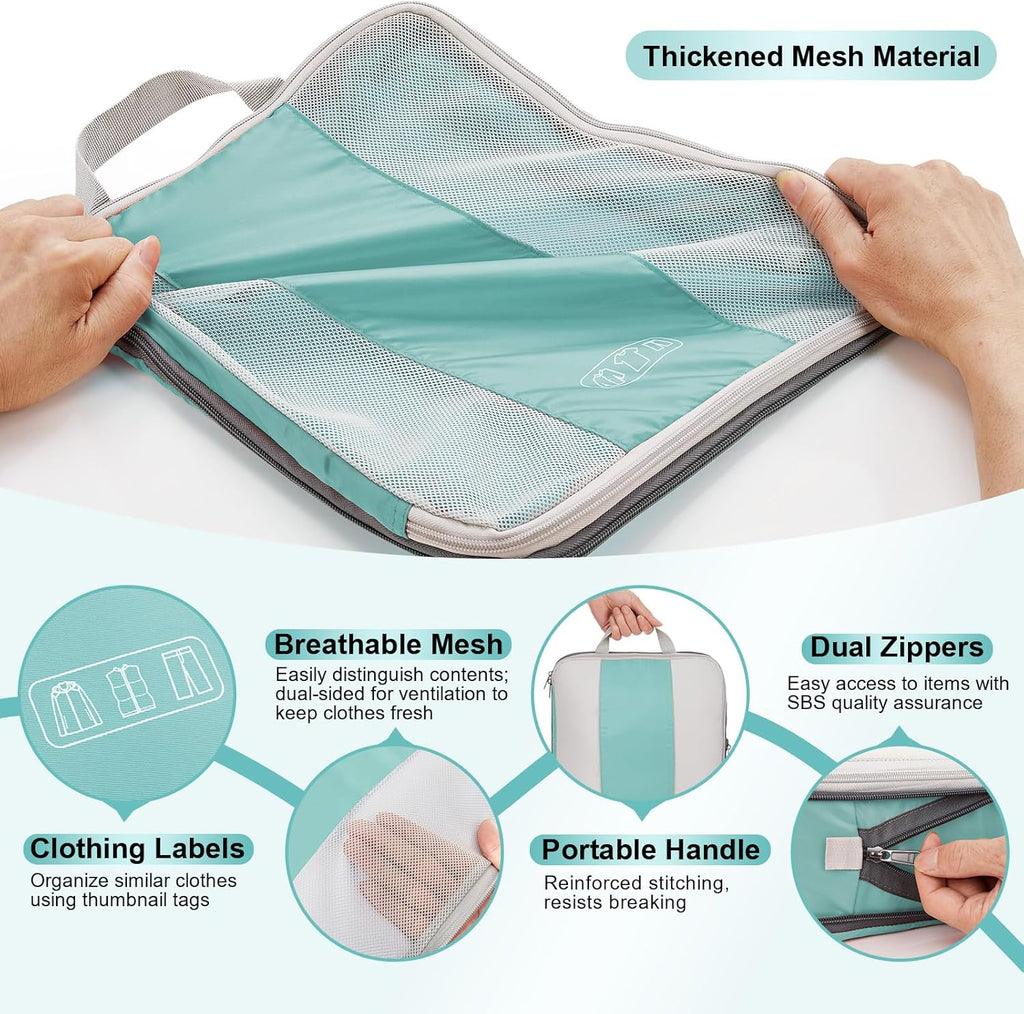 10 Set Compression Packing Cubes for Travel Essentials,Compressible Expandable Packing Cubes for Suitcase,OlarHike Luggage Organizer Bags for Travel,Handy Helper for Organizing Clothes(Cyan)