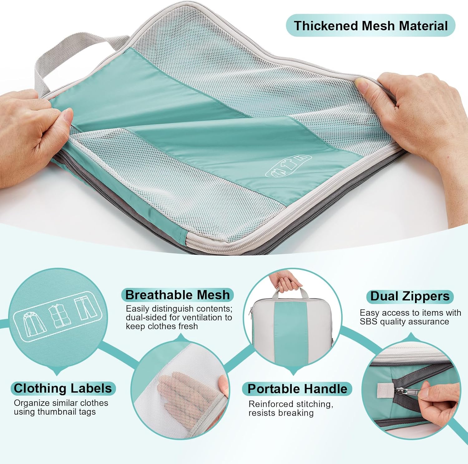 10 Set Compression Packing Cubes for Travel Essentials,Compressible Expandable Packing Cubes for Suitcase,OlarHike Luggage Organizer Bags for Travel,Handy Helper for Organizing Clothes(Cyan)