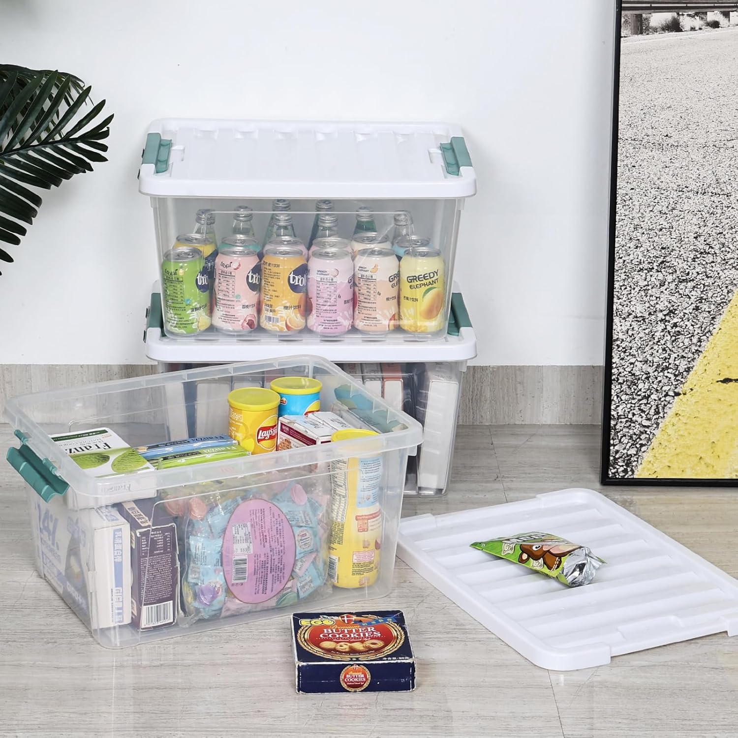 6 Pack 35 Quarts Large Storage Bin with Lid, Clear Plastic Latching Boxes