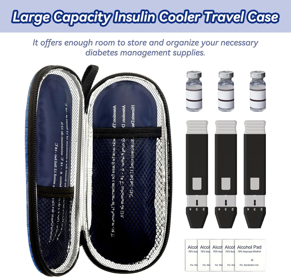 Insulin Cooler Travel Case, Medication Diabetic Cool Organizer Bag with 2 Ice Packs for Daily Life and Trip Use, Blue