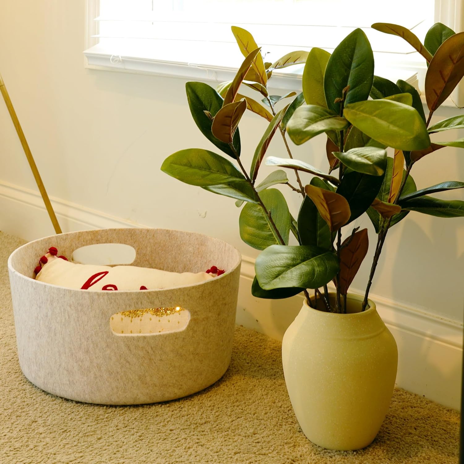 Welaxy Storage basket organizer bins bucket shelf baskets for magazine books kids toys pet toy junk organize (Oatmeal)