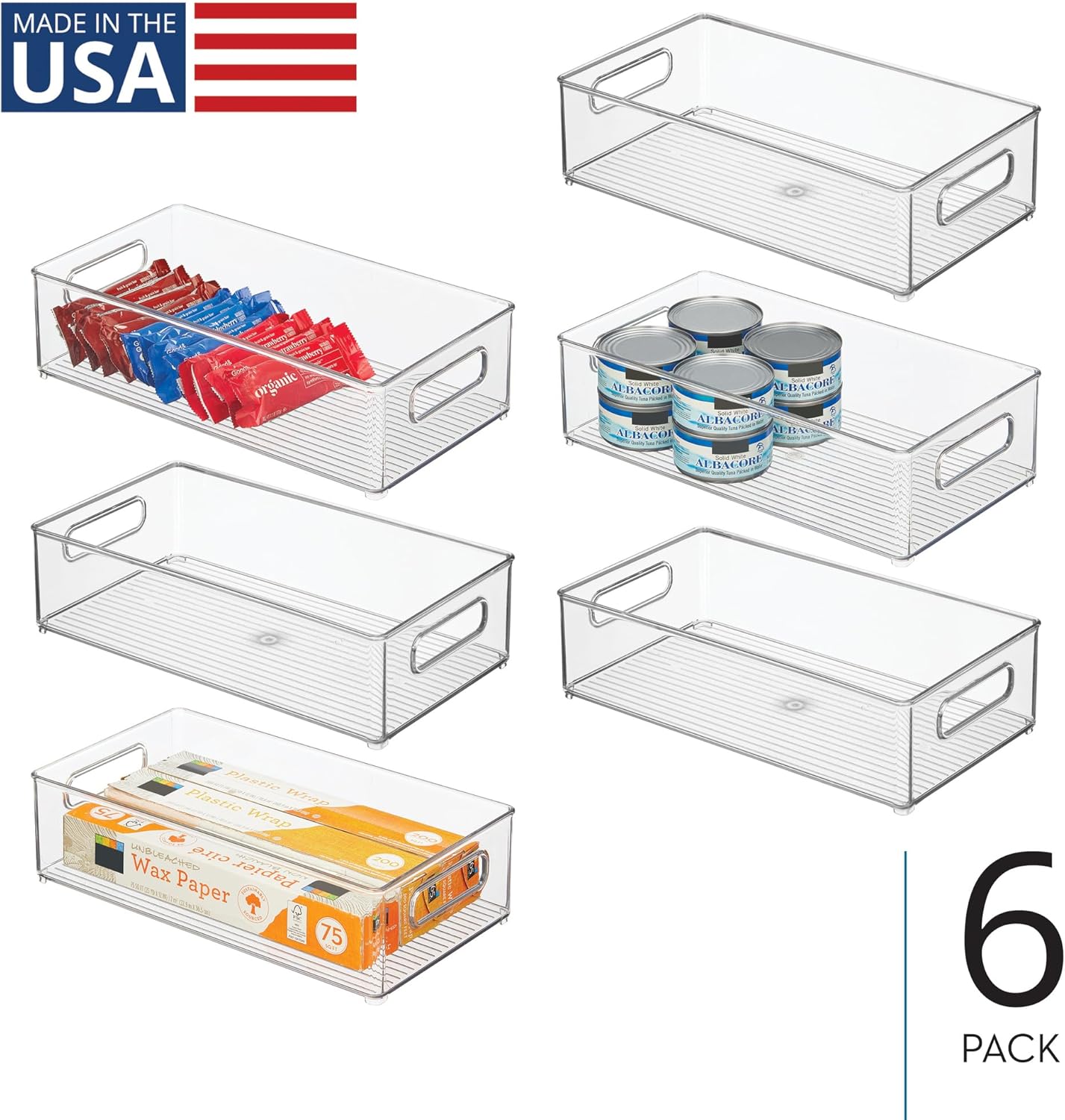 iDesign Stackable Fridge Bin - Kitchen Storage Bin for Pantry, Cabinets, or Fridge, Set of 6, Clear