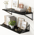 10 Inch Deep Floating Shelves, Black Floating Shelves 30 Inch Long, Rustic Wood Wall Shelves 30"W x 10"D, Deep Floating Shelf with Bracket, Wide Storage Shelves for Books, Living Room, Bathroom