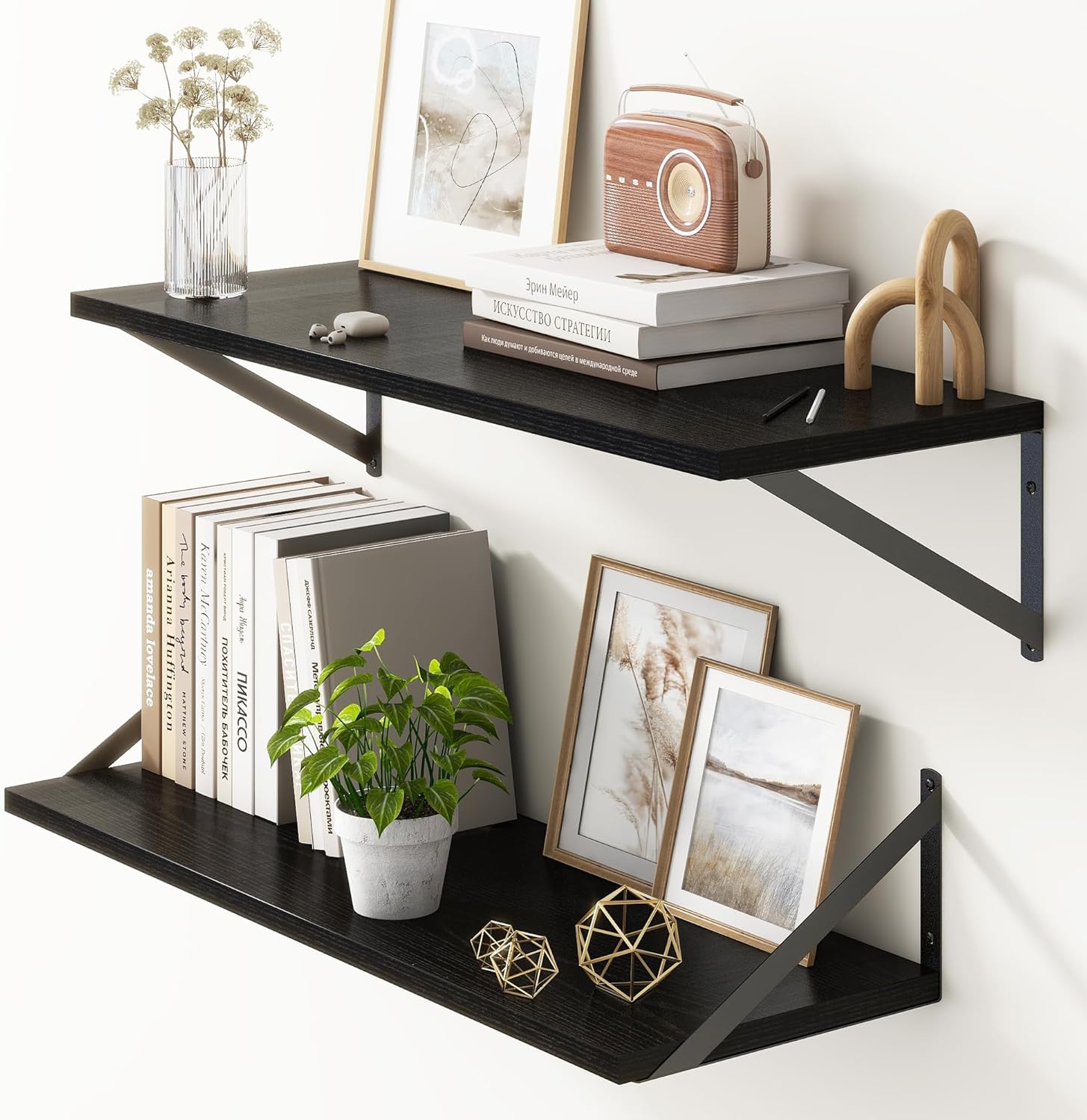 10 Inch Deep Floating Shelves, Black Floating Shelves 30 Inch Long, Rustic Wood Wall Shelves 30"W x 10"D, Deep Floating Shelf with Bracket, Wide Storage Shelves for Books, Living Room, Bathroom