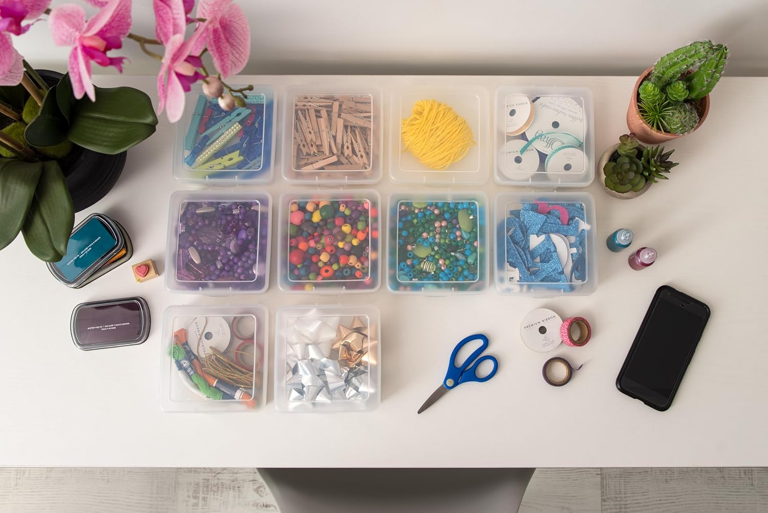 IRIS USA Pencil Case Boxes, 18-Pack, |Made in USA|, Plastic Bead Organizing Containers with Snap Lid for Arts, Crafts, Ephemera, Stickers, & Dance Cheer, Clear - Small