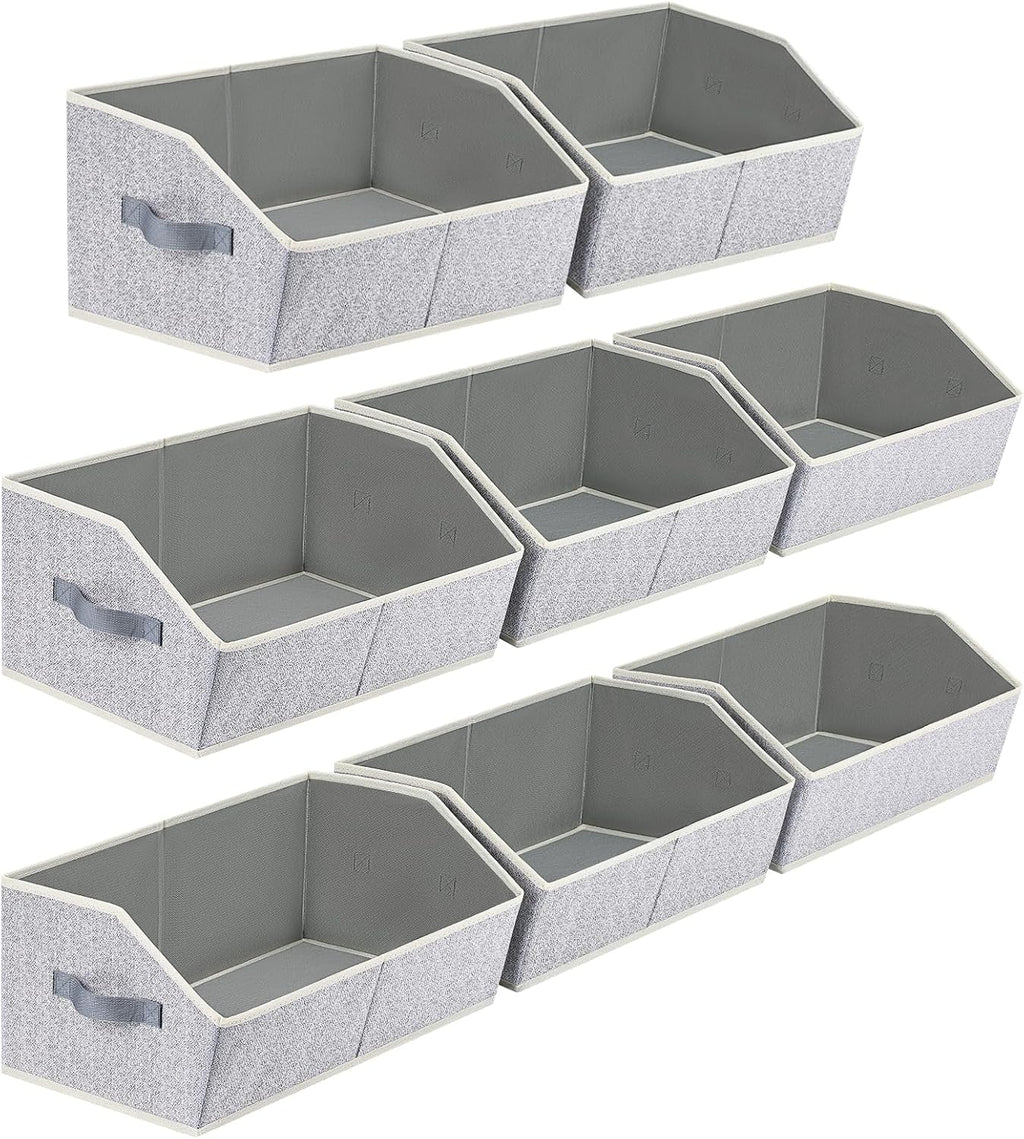 Trapezoid Bins for Organization - 8 Pack Storage Cubes, Decorative Fabric Organizer Bins, Large Baskets for Storage, Linen Storage Organizer for Clothes, Books, Home, Light Gray