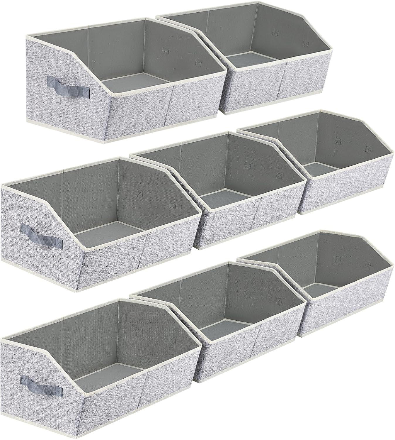 Trapezoid Bins for Organization - 8 Pack Storage Cubes, Decorative Fabric Organizer Bins, Large Baskets for Storage, Linen Storage Organizer for Clothes, Books, Home, Light Gray