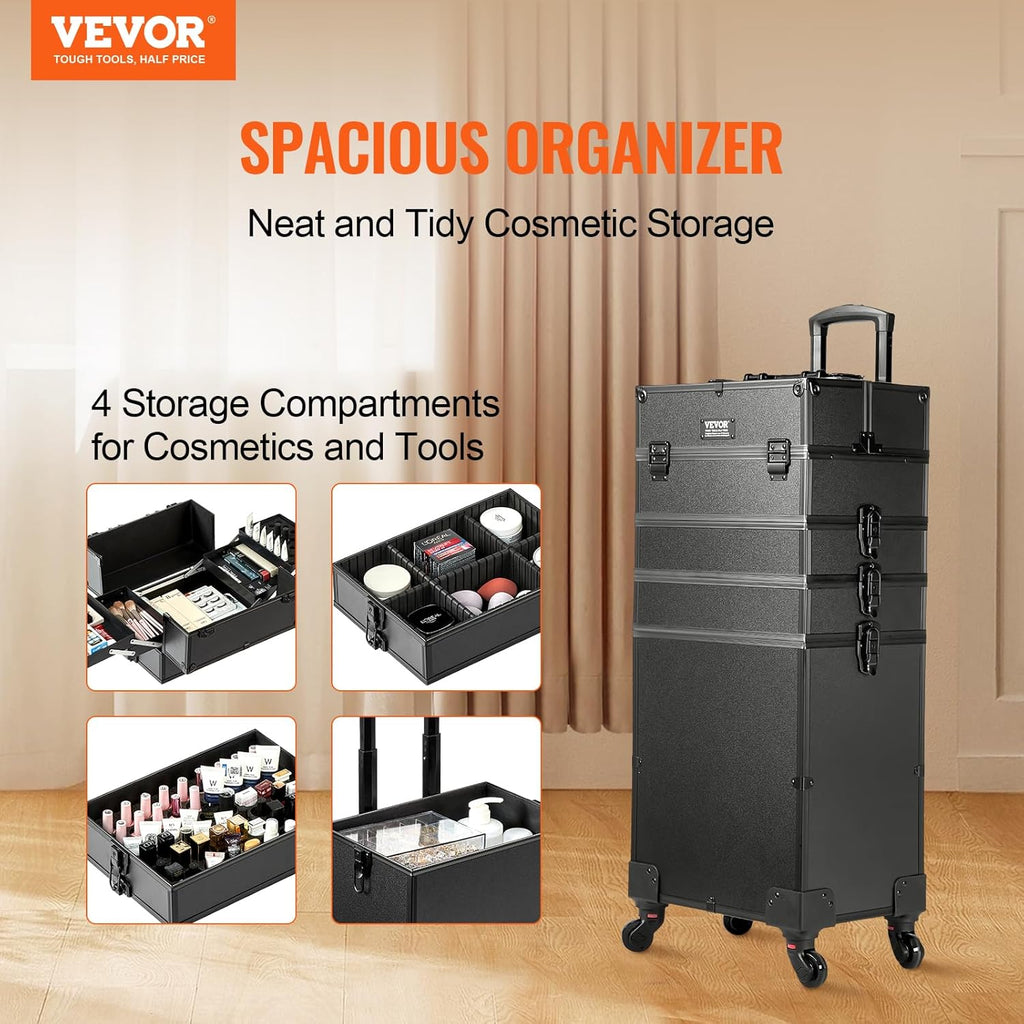 VEVOR Makeup Train Case Professional Makeup Storage Organizer Box Make Up Carrier for Women and Girls