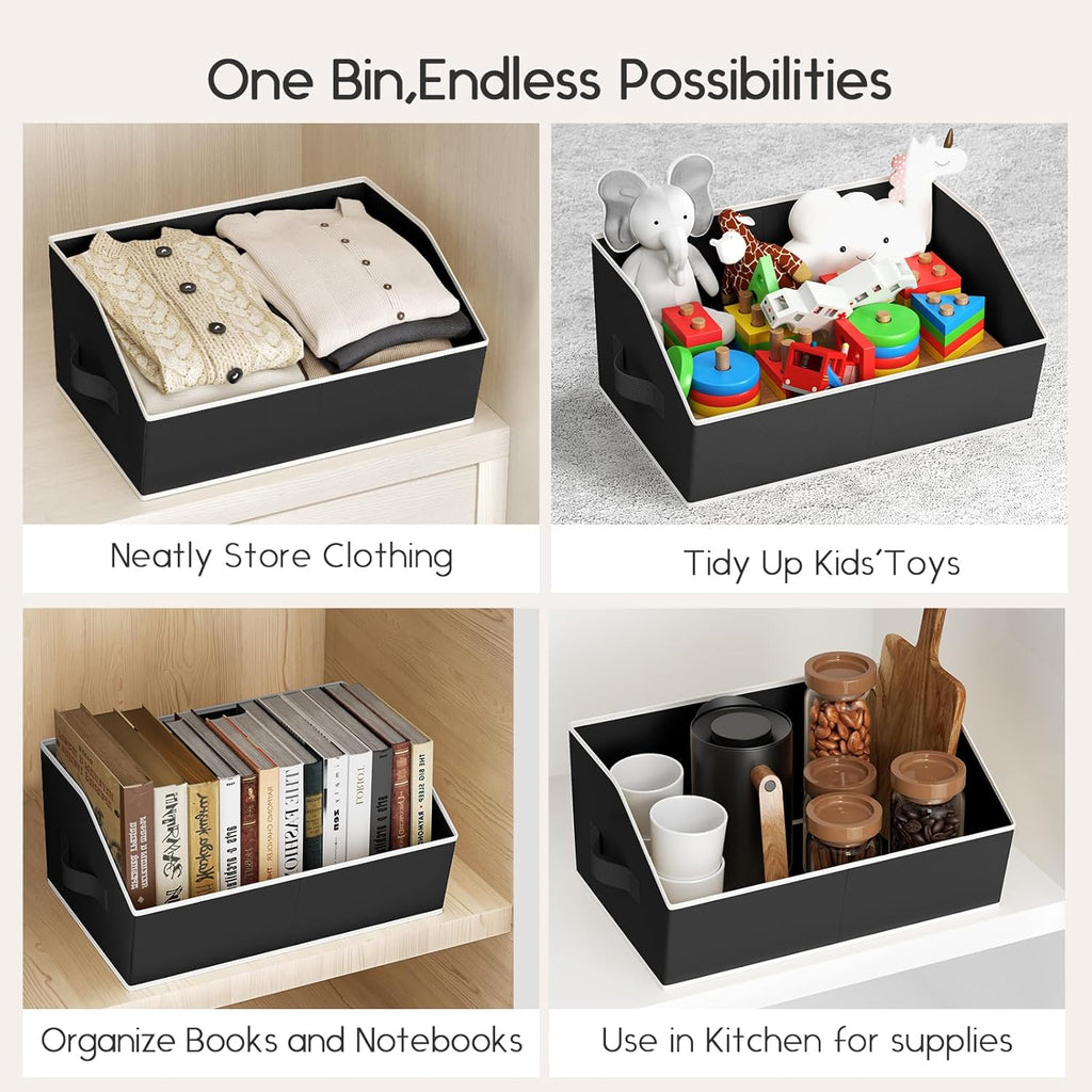 Large Closet Organizers and Storage Bins - 8 Pack Trapezoid Storage Baskets for Shelves, Foldable Fabric Baskets with Handles Ideal for Closet, Basket, Wardrobe and Shelf Storage, Black