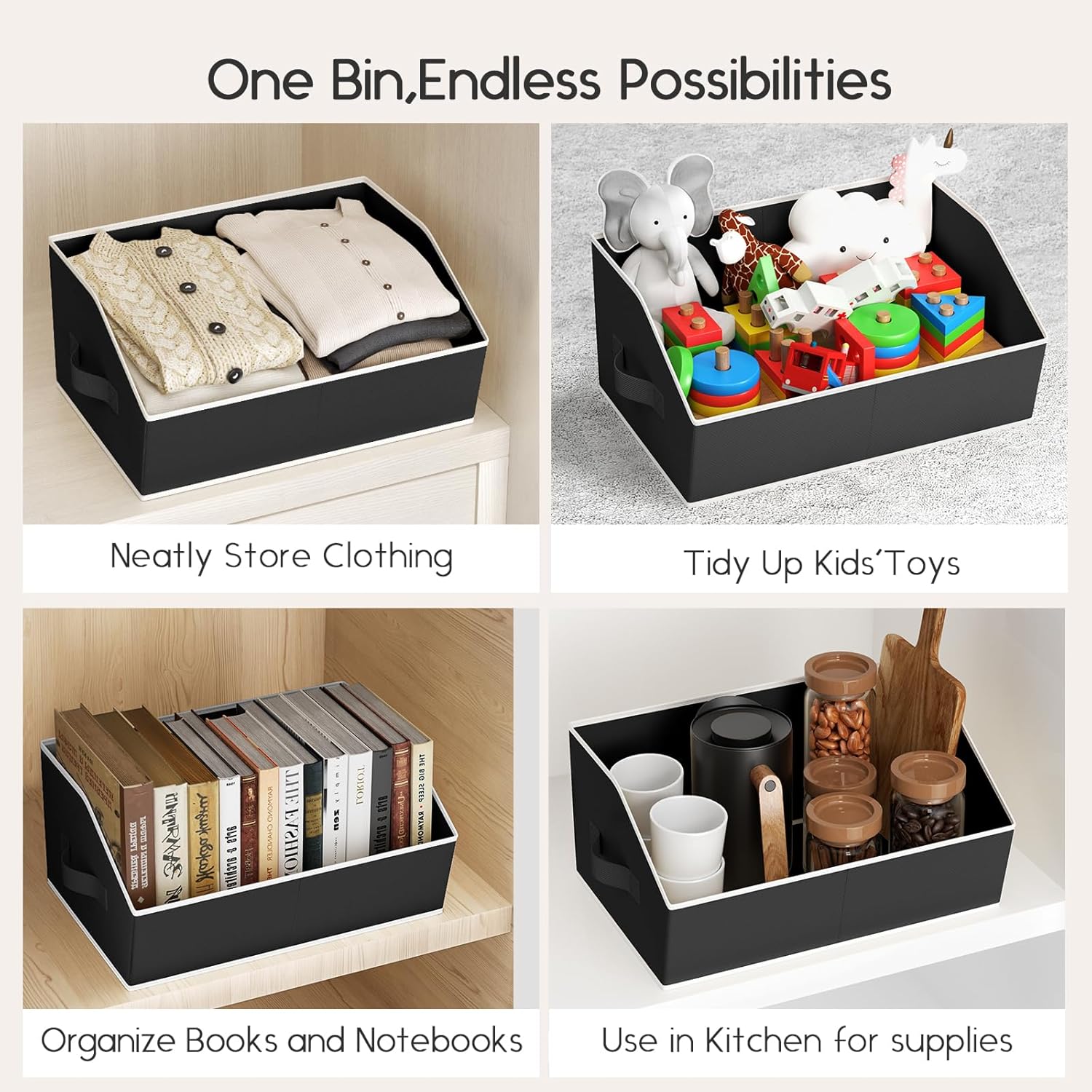 Large Closet Organizers and Storage Bins - 6 Pack Trapezoid Storage Baskets for Shelves, Foldable Fabric Baskets with Handles Ideal for Closet, Basket, Wardrobe and Shelf Storage, Black