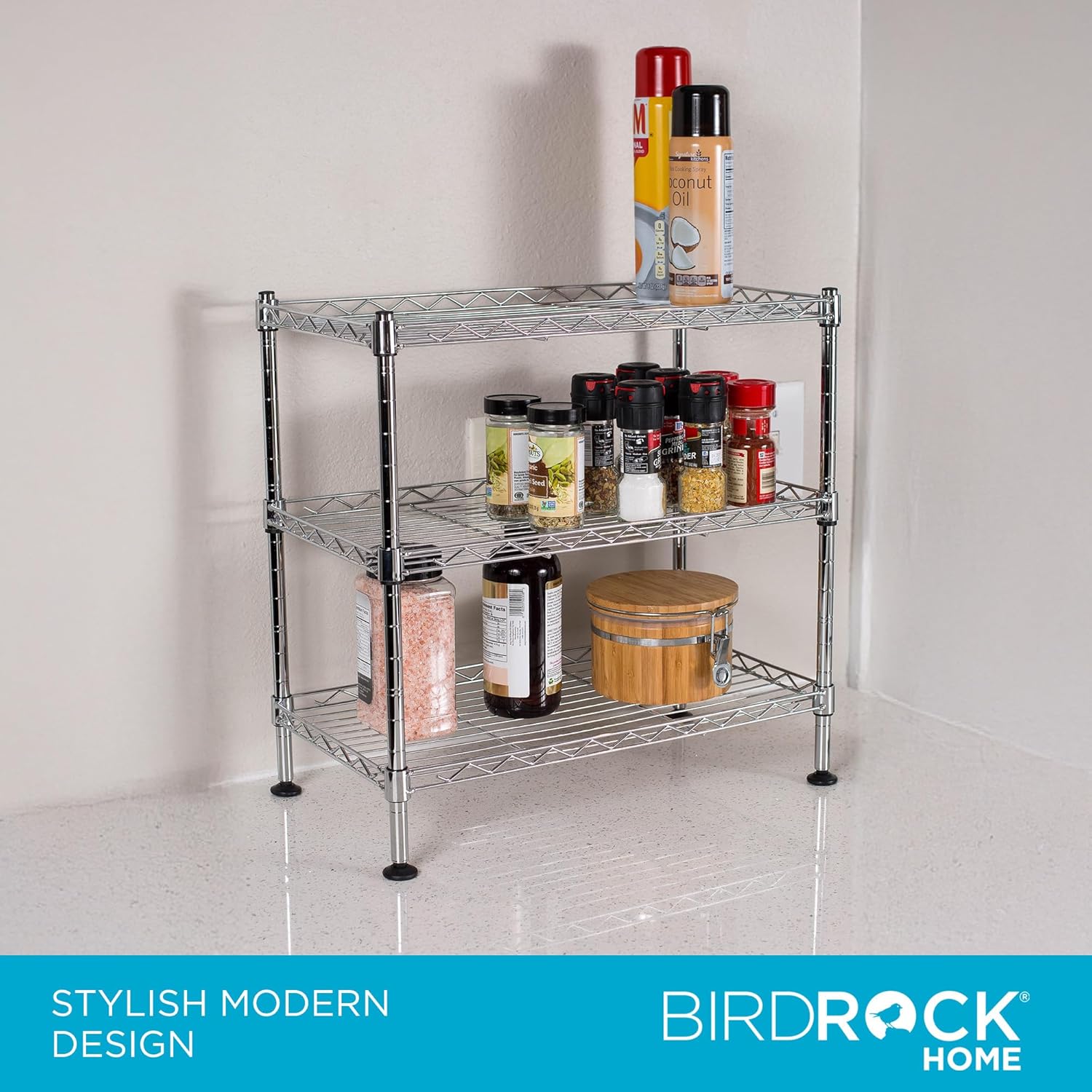 Internet's Best 3-Tier Compact Wire Utility Shelving Unit - Adjustable Storage Rack for Kitchen, Bathroom, Pantry, Laundry, Cabinets - Durable Chrome Steel - Shelving for Under Sink Organization