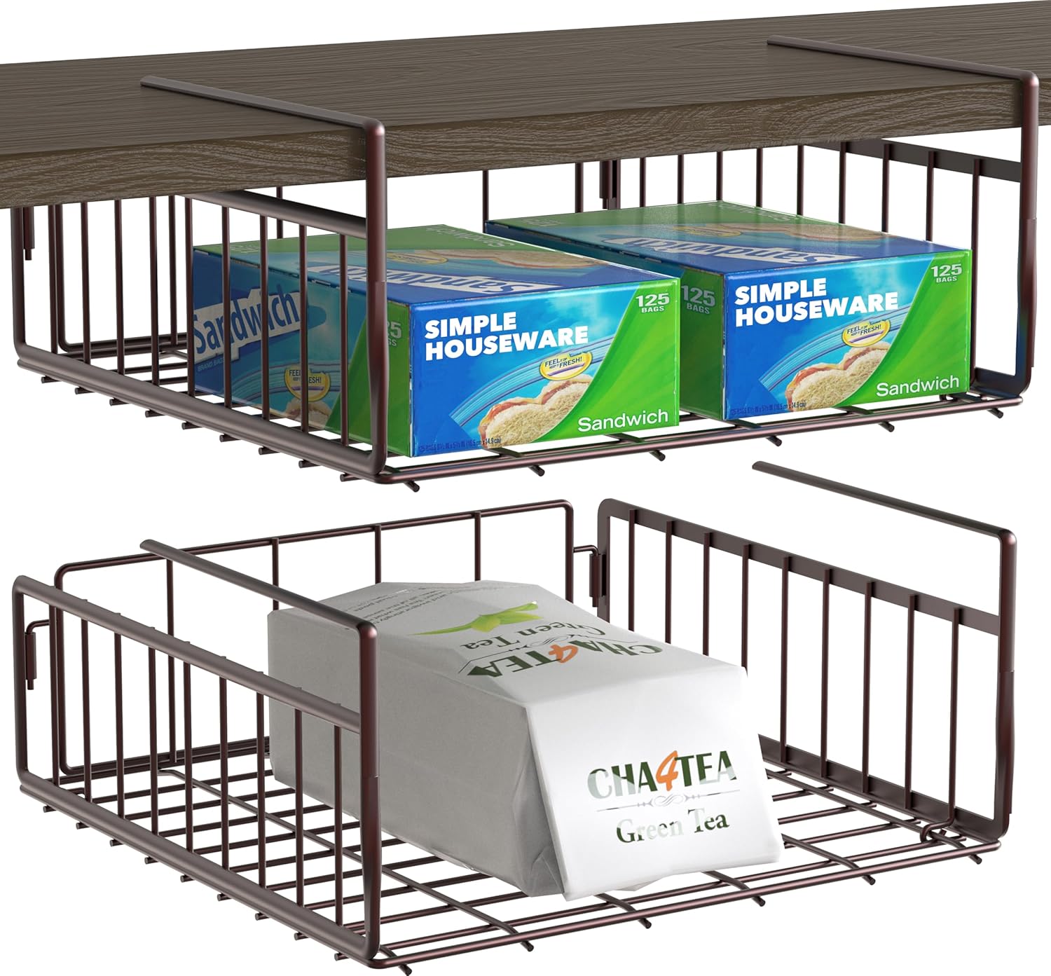 Simple Houseware Under Shelf Basket, Bronze - 2 Pack