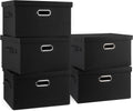 Medium 15" 21 Quart Collapsible Stackable Storage Bins with Lids, 5 Packs Black Foldable Fabric Closet Storage Boxes with Lids, Lidded Heavy-duty Linen Baskets(15x11x8)