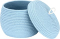 Sea Team Round Cotton Rope Storage Basket with Lid, Decorative Woven Storage Bin, Pot, Caddy, Organizer, Container for Snacks, Towels, Plants, 10 x 7.5 Inches (Small, Blue)