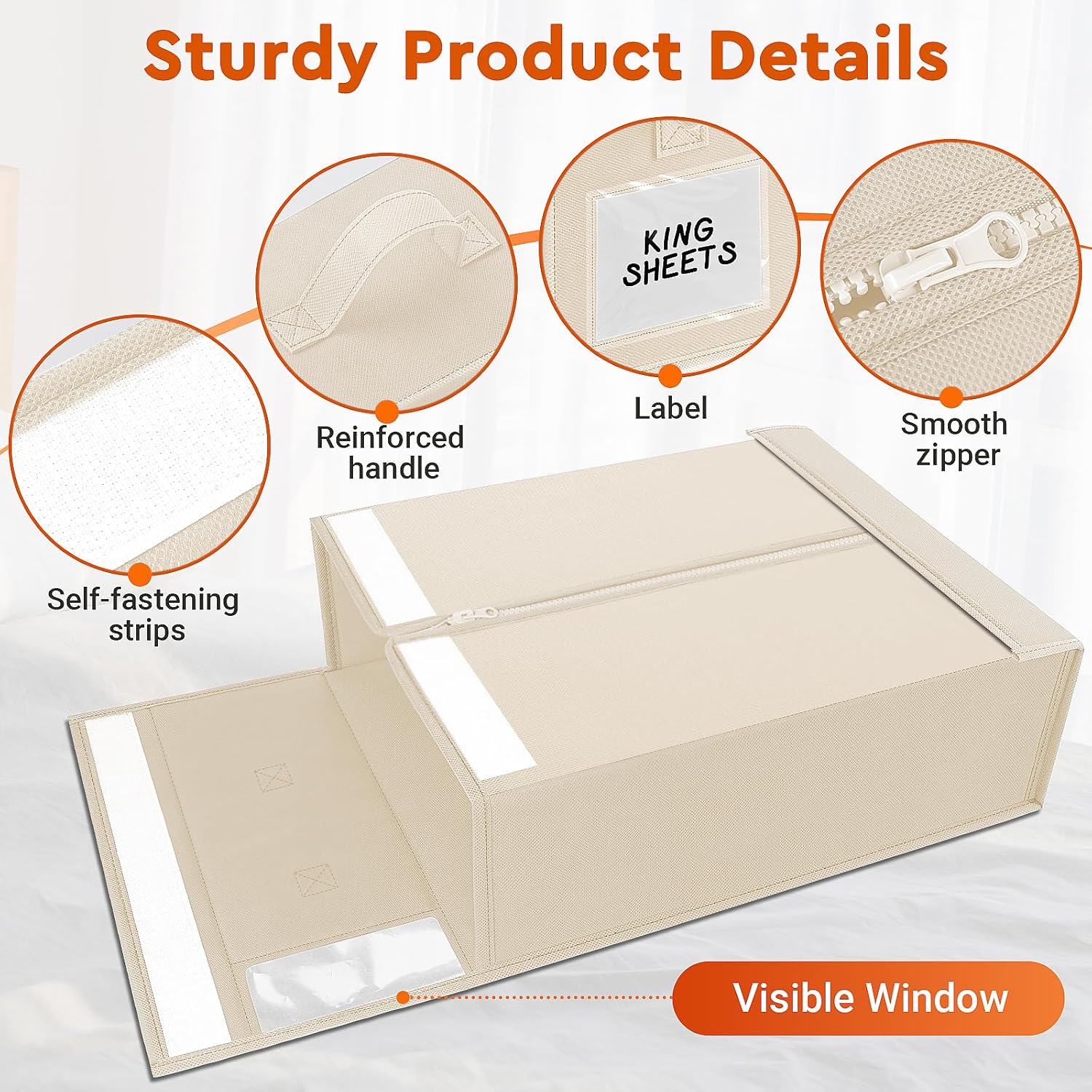 6 Pack Bed Sheet Closet Organizers and Storage,Sturdy Foldable Storage Containers with Window and Label,Storage and Organization for Bedding Sheets,Duvet Covers,Blankets (Beige)