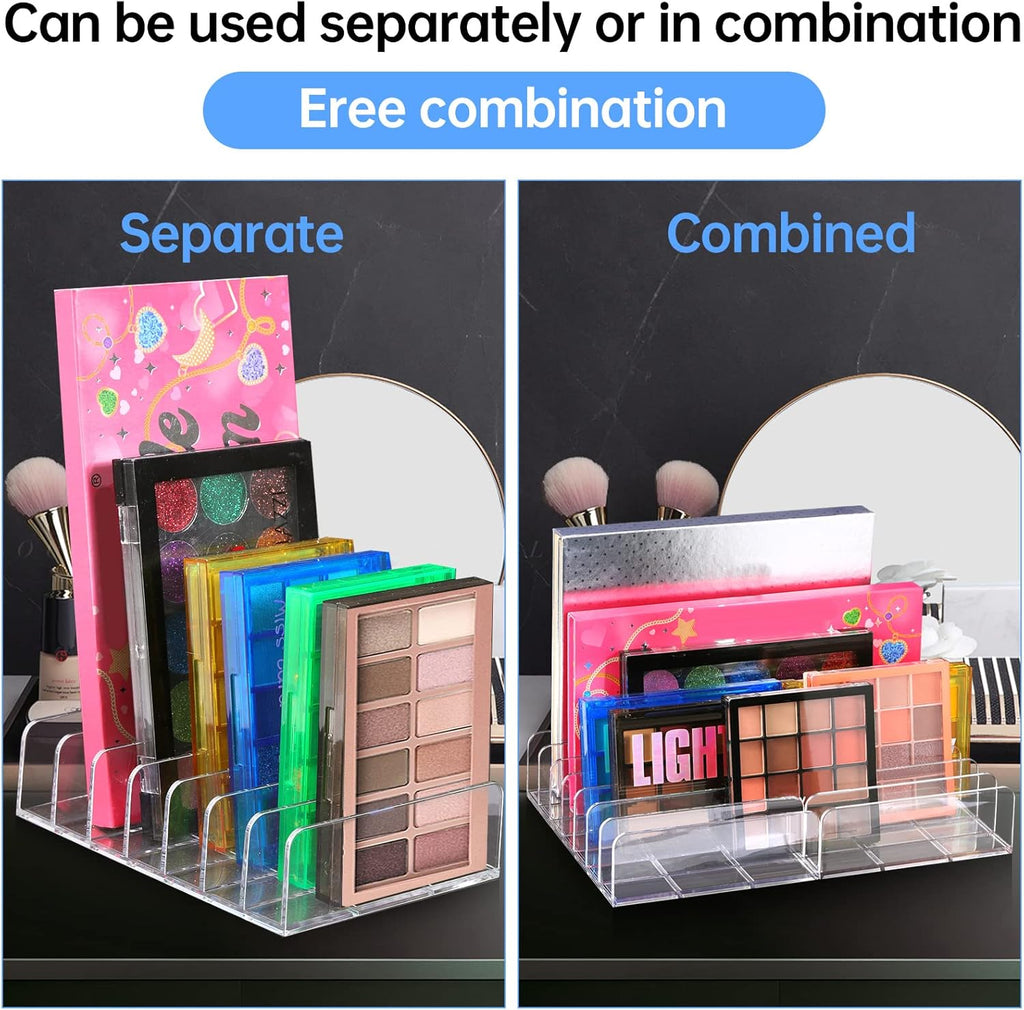2Pcs Makeup Pallet Organizer,Acrylic Eyeshadow Palette Makeup Organizer,Clear Eyeshadow Palette Cosmetic Organizer,7 Sections Palette Organizer Makeup Holder for Bathroom Countertop Wallets Sunglasses