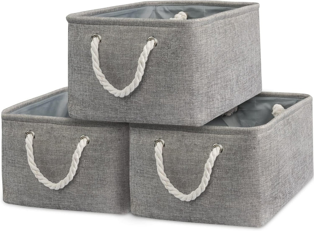 TcaFmac Storage Bins for Organization - Large 3 Pack Canvas Storage Basket for Shelves with Handles, Collapsible Baskets for Organizing for Closet Dog Laundry (Grey 16x12x8 inch)
