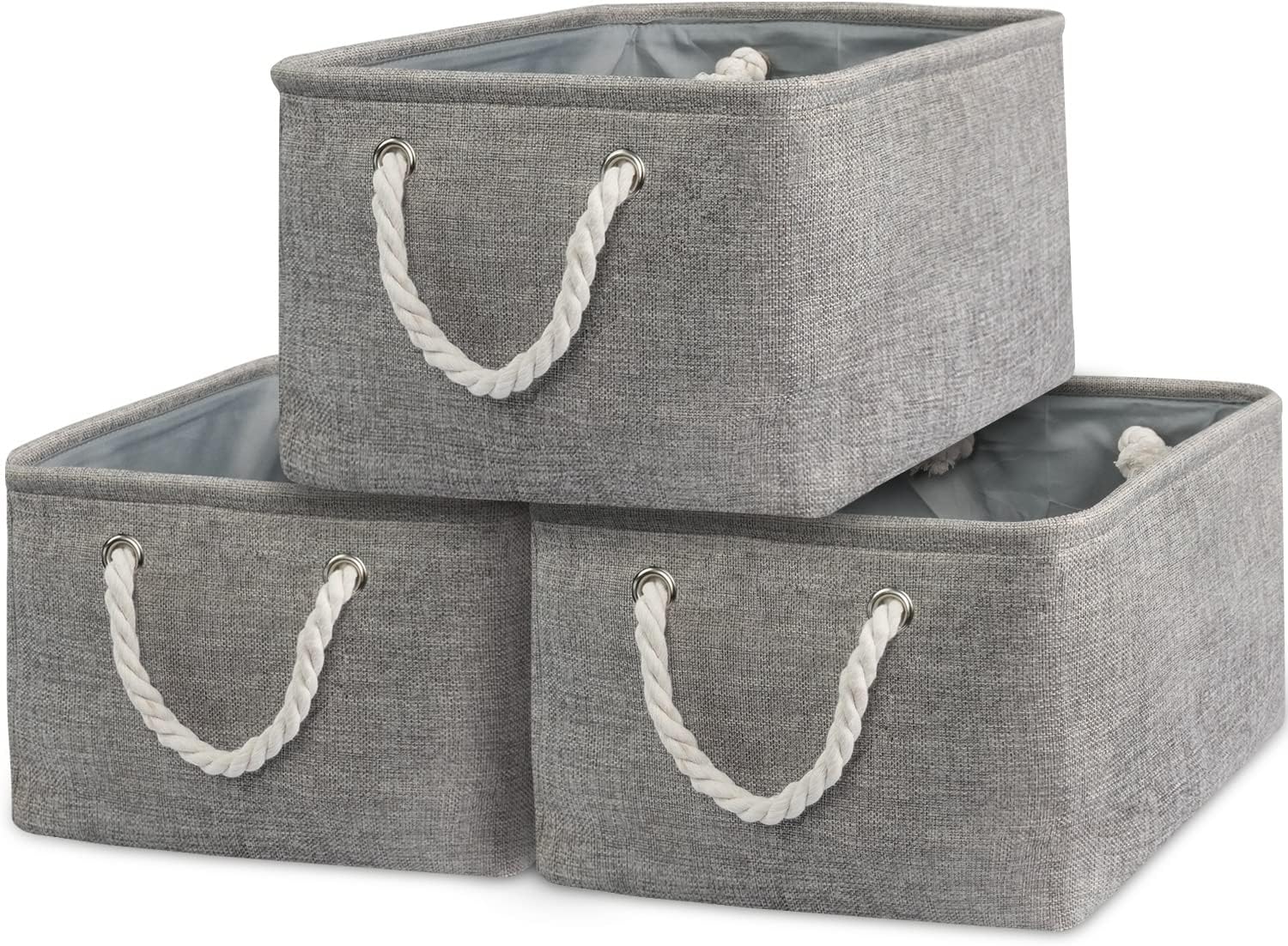 TcaFmac Storage Bins for Organization - Large 3 Pack Canvas Storage Basket for Shelves with Handles, Collapsible Baskets for Organizing for Closet Dog Laundry (Grey 16x12x8 inch)