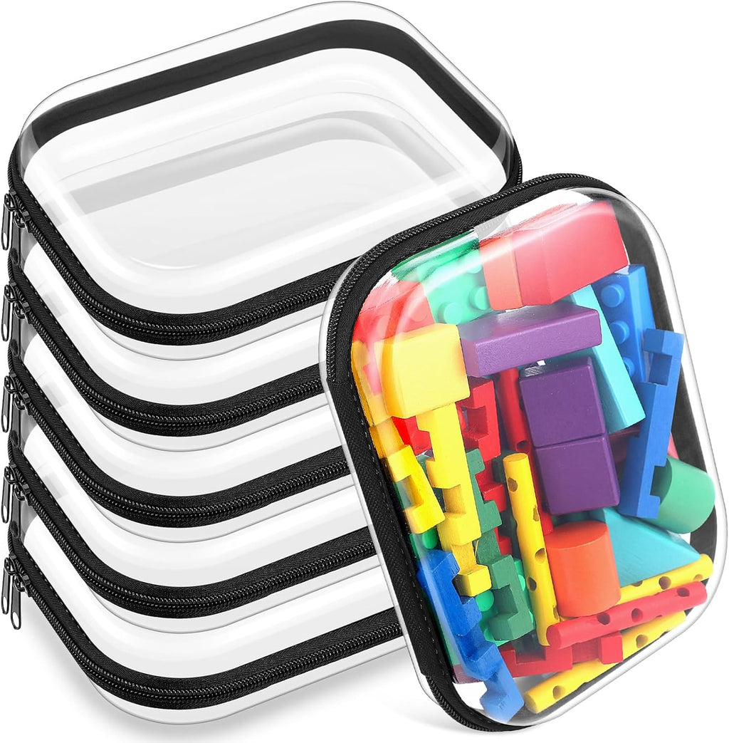 Sanwuta 6 Pcs Clear Hard Zipper Case Hard Plastic Zipper Pouches Transparent Makeup Bag Pencil Pouches for Travel Snacks Christmas Trinket Storage Organizer Box(Black,7.87 x 5.9 x 2 Inch)