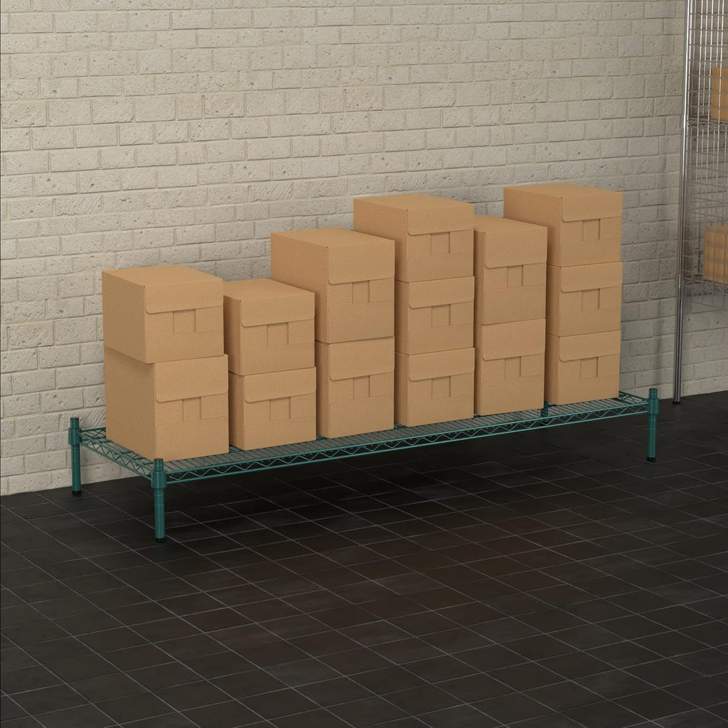 21" x 60" NSF Green Wire Stationary Dunnage Storage Rack with 8" Posts Ideal for Commercial Kitchen Home Garage Warehouse Shelters