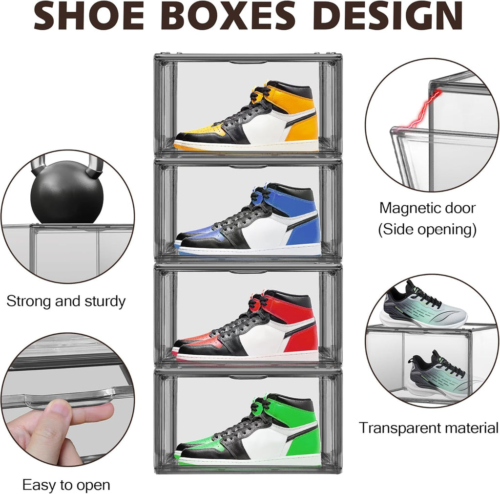 10 Pack Size 12 Shoe Boxes for Closet Clear Plastic Stackable Shoe Organizer Storage Bins with Lids, Under Bed Shoe Containers for Entryway