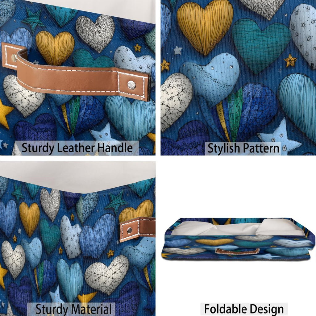 TropicalLife 13x13x13 Inch Large Fabric Storage Cube Vintage Valentine's Day Hearts Foldable Storage Bin with Handles Organizer Boxes Cube Basket for Shelves Organizing Closet