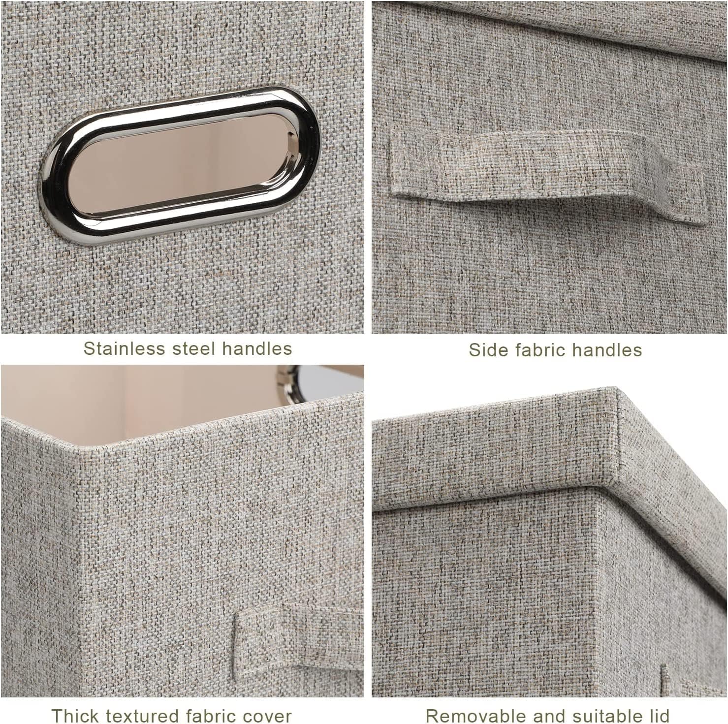 Medium 15" 21 Quart Collapsible Stackable Storage Bins with Lids, 5 Packs Beige Foldable Fabric Closet Boxes Heavy-duty Linen Cube Baskets Container for Bedroom Office (15 x 11 x 8)