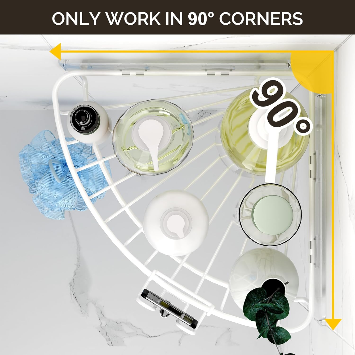 Orimade Corner Shower Caddy Stainless Steel with Hooks Wall Mounted Bathroom Shelf Storage Organizer Adhesive No Drilling 3 Pack, White Only for 90-Degree Corner