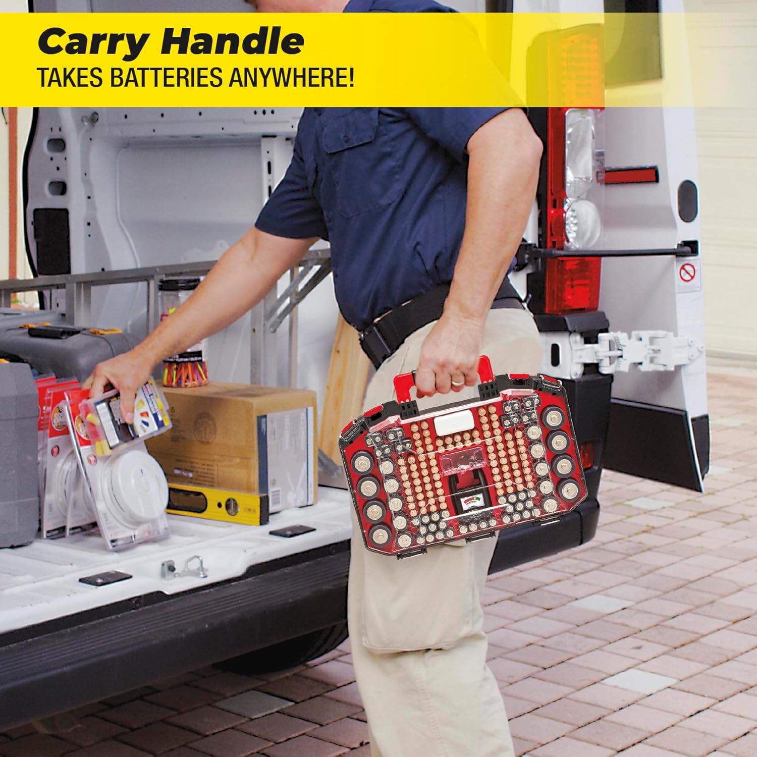 Ontel Battery Daddy Storage & Organizer Case with Light and Tester, Stores & Protects Over 200 Batteries, Double-Sided, Durable Design with Clear Locking Lid, Secure Latches & Portable Carrying Handle