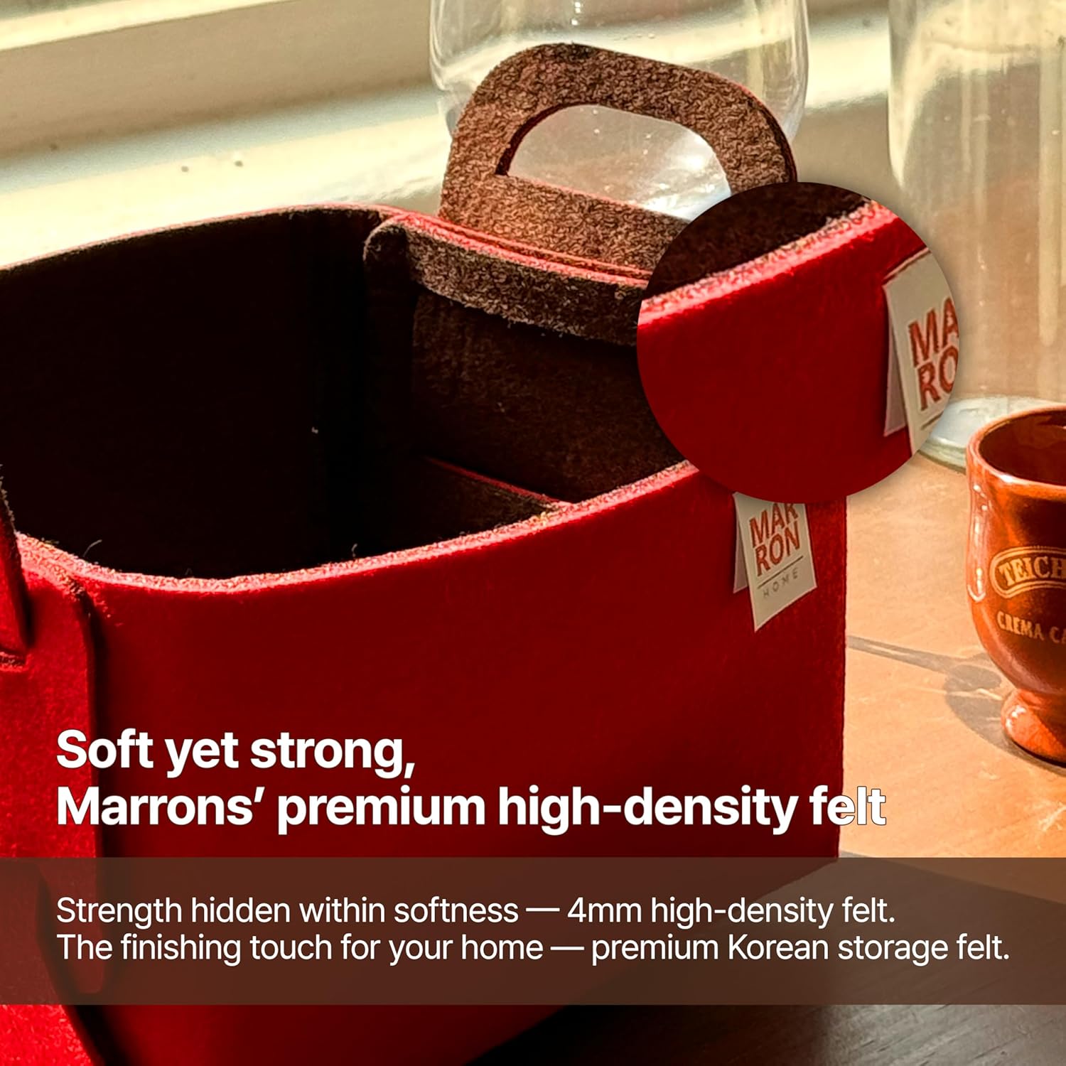 Collapsible Red Choco Felt Storage Bin Small 11"x7.1"x7.1" – Foldable Basket with Handles for Closet, Laundry Room Organization, Decorative Storage Baskets for Shelves Storage