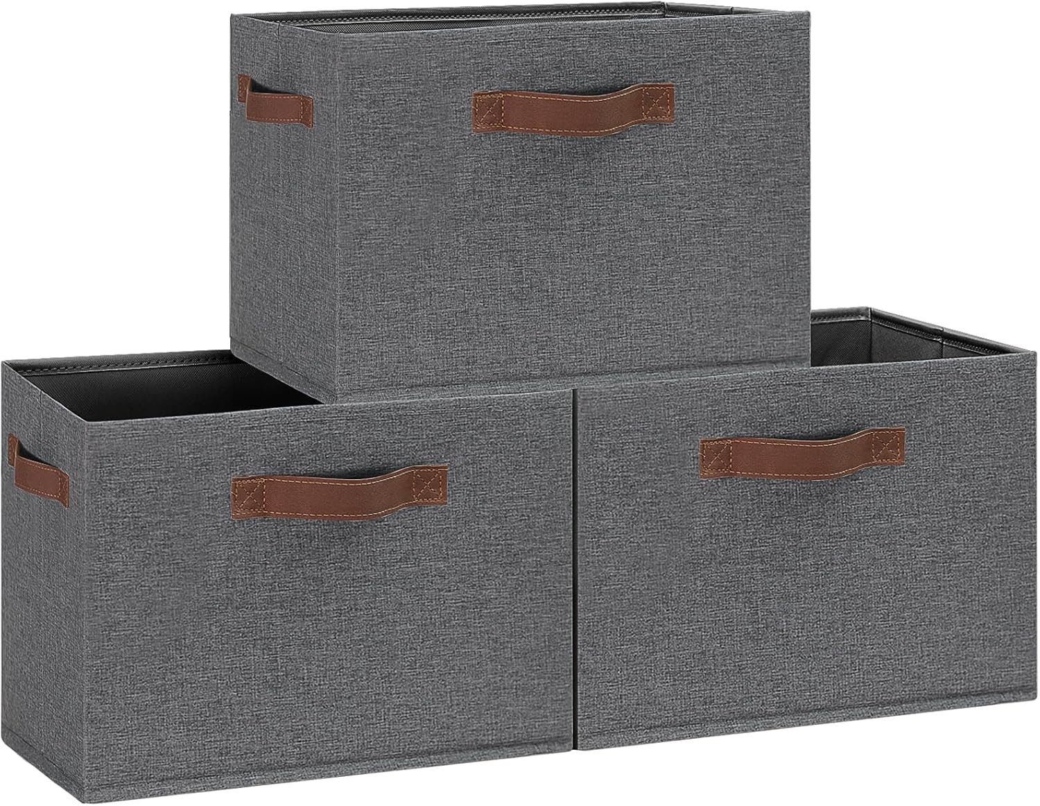 GhvyenntteS Large Fabric Storage Bins with 3 Handles, 15x11x9.6 Inch Storage Baskets for Shelves, Foldable Closet Storage Bins for Shelves, Closet Organizers and Storage Boxes, Gray