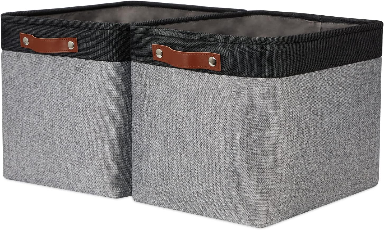 HNZIGE Large Storage Baskets Fabric Cloth Tall Baskets for Shelves[2 Pack] Foldable Organizer Bins 16" X 11.8" X 11.8" Decorative Storage Basket Black Storage Bin for Organizing Closet Toy(Black&Gray)