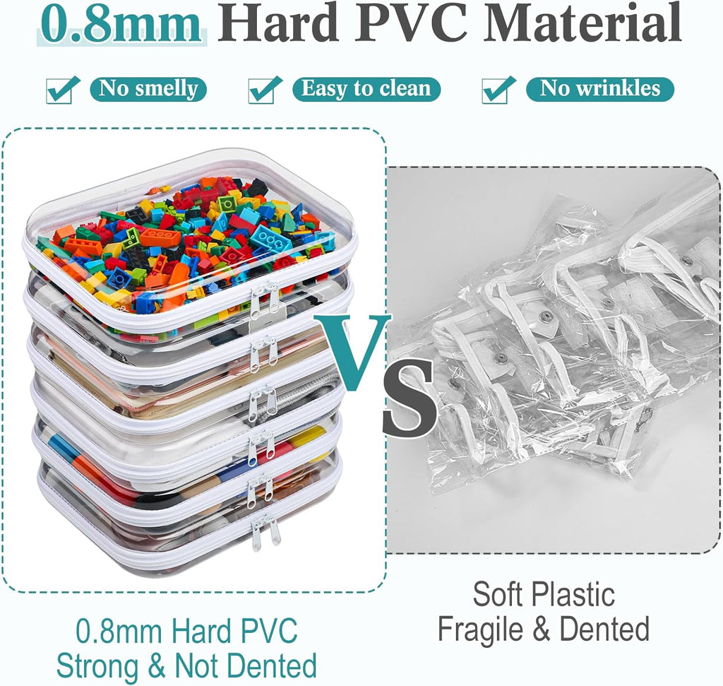 Sanwuta 6 Pcs Clear Hard Zipper Case Hard Plastic Zipper Pouches Transparent Makeup Bag Pencil Pouches for Travel Snacks Christmas Trinket Storage Organizer Box(White,9.84 x 7.87 x 2 Inch)