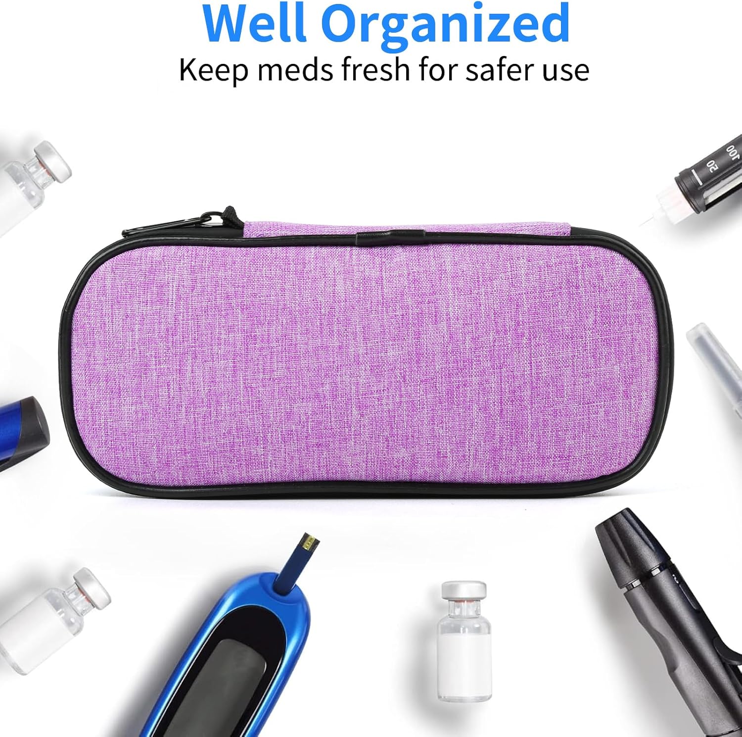 Insulin Pen Cooler Travel Case with 2 Reusable TSA Approved Ice Packs, Diabetic Medication Insulated Cooler Bag for Insulin Pens and Other Diabetic Supplies Storage Purple