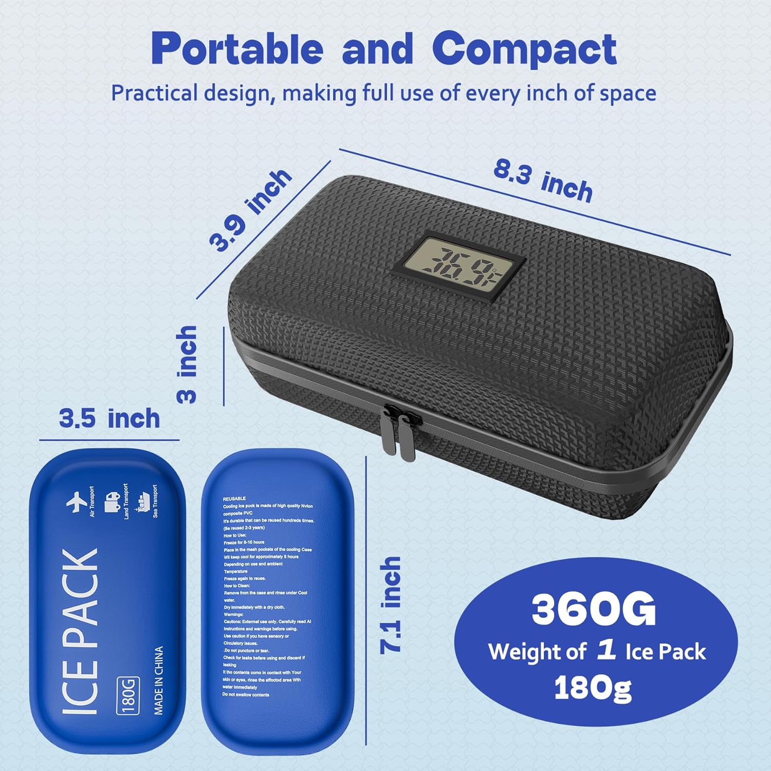 Insulin Cooler Travel Case TSA Approved Diabetic Medicine Cooling Bag with Digital Temperature Display, 2 Ice Pack